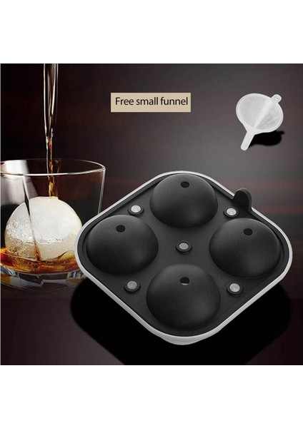 Three Beans Three Beans 4 Delik Buz Topu Maker Büyük Küre Kalıp Silikon Buz Küp Tepsileri Viski Buz Topu Kalıp Küre Yuvarlak Siyah Kalıp | (Yurt Dışından) modelleri