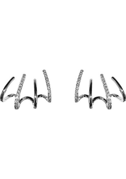 S925 Silver Pin Micro-Encrusted Zirconia Four Claw Ear Row Earrings Personality Versatile Cold Wind Niche Design Earrings Earrings Studs (Yurt Dışından)
