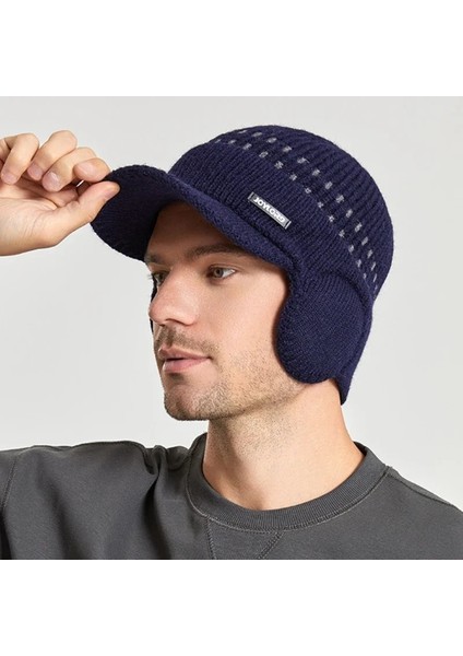 Erkek Örme Beyzbol Şapkası Kış Kulaklığı Yalıtım Sıcak Kürk Astarlı Skullies Beanies Ingiliz Tarzı Binme Yün Şapka Kazık Bonnet (Yurt Dışından)