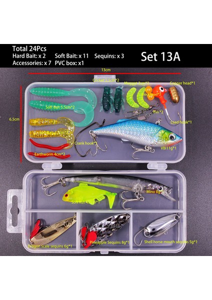 Fflybg Yeni Karışık Balıkçılık Yemi Seti Yumuşak ve Sert Yem Seti Minnow Metal Jig Kaşık Takımı Aksesuarları B Pike Krankı Için Kutulu (Yurt Dışından)