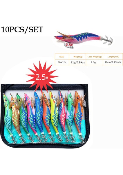 Premium Ahşap Balıkçılık Yemi Kalamar Jig Kancası 10 Adet - Gerçekçi Karides ve Mürekkep Balığı Tasarımı - Tuzlu Su ve Tatlı Su Için Sert Yem (Yurt Dışından)