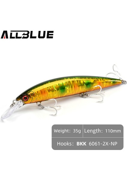 Allblue Ağır Ağırlık Minnow 90MM/110MM Batık Jerkbait Uzun Atış Balıkçılık Yemi Tuzlu Su Deniz B Plastik Yapay Yem Takımı (Yurt Dışından)