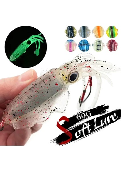 Zukıbo Yumuşak Kalamar Yemi Balıkçılık Trolling Yemi Ahtapot Başlı Jigler 60G Aydınlık Uv Kalamar Jig Derin Deniz Tekne Balıkçılığı Için Wobblers Yem (Yurt Dışından)
