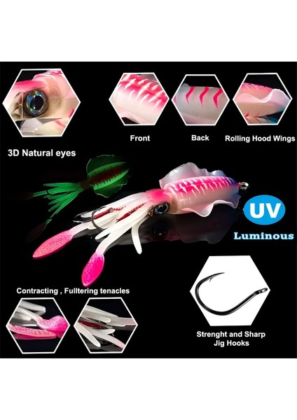 Zukıbo Yumuşak Kalamar Yemi Balıkçılık Trolling Yemi Ahtapot Başlı Jigler 60G Aydınlık Uv Kalamar Jig Derin Deniz Tekne Balıkçılığı Için Wobblers Yem (Yurt Dışından)