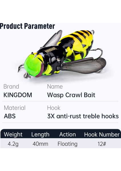 Kingdom Wasp Crawl Bait Yapay 4.2g 40MM Yüzen Böcek Biyonik Balıkçılık Yemi Swimbaits Sert Yemler B Sazan Turna Balıkçılığı (Yurt Dışından)