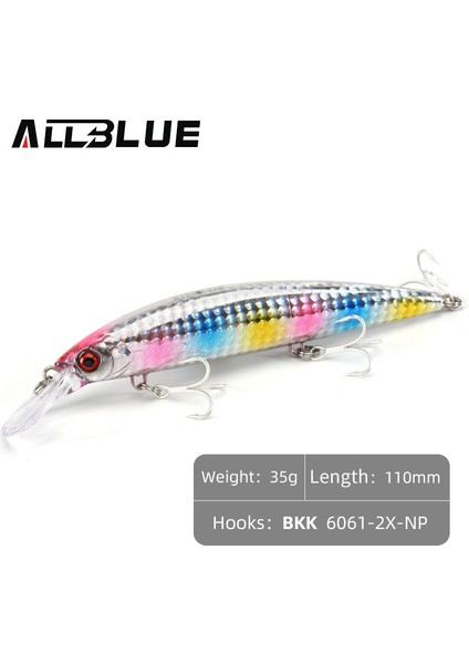 Allblue Ağır Ağırlık Minnow 90MM/110MM Batık Jerkbait Uzun Atış Balıkçılık Yemi Tuzlu Su Deniz B Plastik Yapay Yem Takımı (Yurt Dışından)