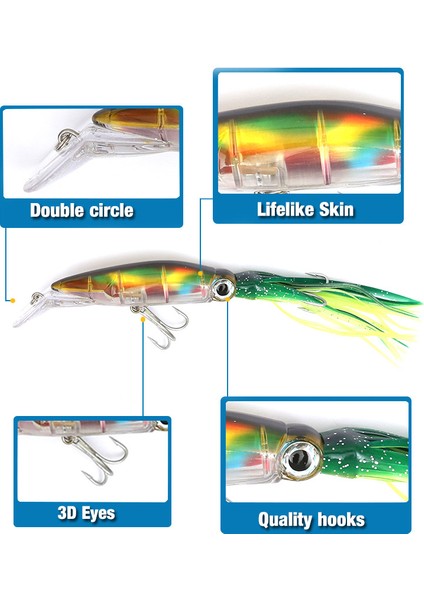 Flysand Büyük Gerçekçi Ahtapot Olta Yemi 2 Üçlü Kancalı Aydınlık Kalamar Jigleri Yapay Simülasyon Kalamar Sert Olta Yemi (Yurt Dışından) modelleri