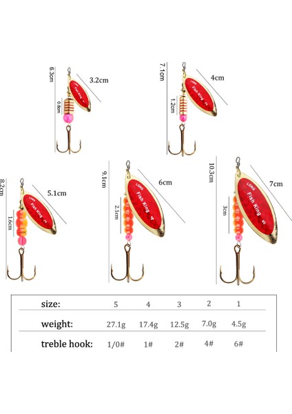 Fısh Kıng Spinner Yem Yemi 4.5g/7.0g/12.5g/17.4g/27.1g Kaşık Yemler Pike Metal Balıkçılık Yemi B Kancalı Sert Yem (Yurt Dışından) modelleri