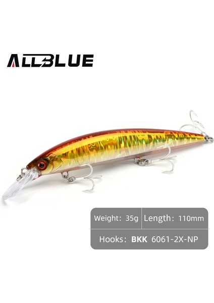 Allblue Ağır Ağırlık Minnow 90MM/110MM Batık Jerkbait Uzun Atış Balıkçılık Yemi Tuzlu Su Deniz B Plastik Yapay Yem Takımı (Yurt Dışından)