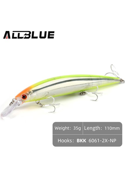 Allblue Ağır Ağırlık Minnow 90MM/110MM Batık Jerkbait Uzun Atış Balıkçılık Yemi Tuzlu Su Deniz B Plastik Yapay Yem Takımı (Yurt Dışından)