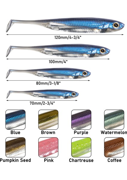 Dr.fish 5/6 Adet Balıkçılık Yumuşak Plastik Yemler Silikon Yem Kürek Kuyruklu Shad Solucan Yüzme Yemleri Tatlı Su B Alabalık 70MM 80MM 100MM (Yurt Dışından) modelleri