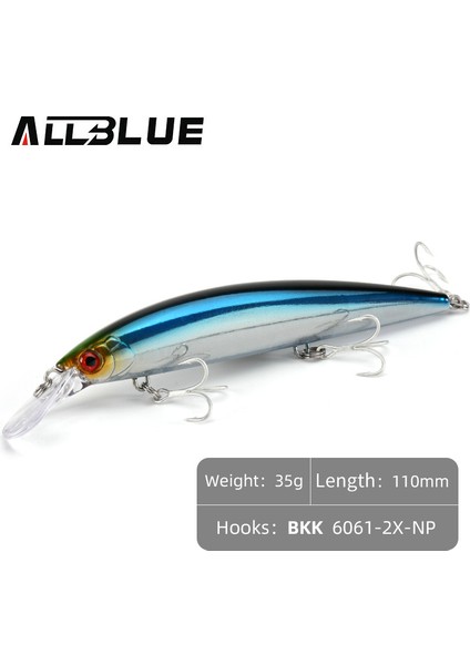 Allblue Ağır Ağırlık Minnow 90MM/110MM Batık Jerkbait Uzun Atış Balıkçılık Yemi Tuzlu Su Deniz B Plastik Yapay Yem Takımı (Yurt Dışından)
