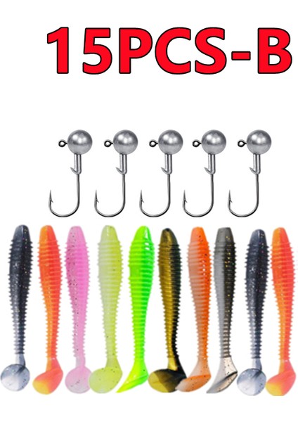 Yeni 50/30/15PC Yumuşak Balıkçılık Yemleri Seti Silikon Yem Seti Krank Jig Kafa Kancalı Yapay Yem Solucanı Balıkçılık Takımı Aksesuarları (Yurt Dışından)