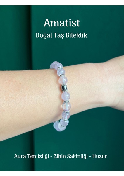 Yüksek Kalite Ametist ve Pirinç Doğal Taş Bileklik Aura Temizleme, Bereket, Özgüven Taşı