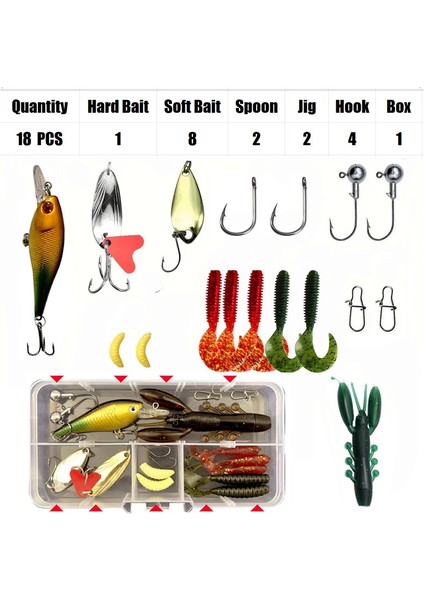 Balıkçılık Yemi Seti 18/21/59/142 Adet Karışık Vıb Yem Seti Yumuşak Yem Minnow Popper Kancaları Tüm Balıkçılık Aksesuarları Tatlı Su (Yurt Dışından)