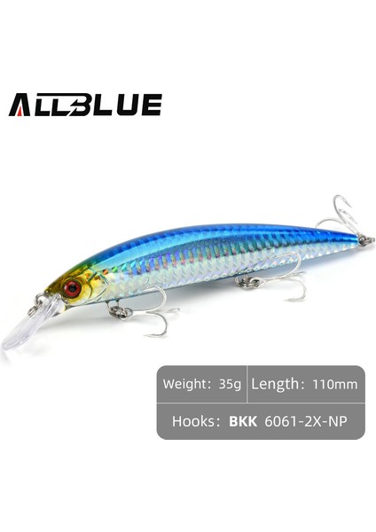 Allblue Ağır Ağırlık Minnow 90MM/110MM Batık Jerkbait Uzun Atış Balıkçılık Yemi Tuzlu Su Deniz B Plastik Yapay Yem Takımı (Yurt Dışından)