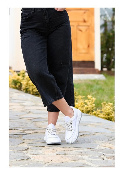 Kadın Yüksek Taban Sneaker Keten Kumaş Bağcıklı Spor Ayakkabı Hesna Gri fırsatları