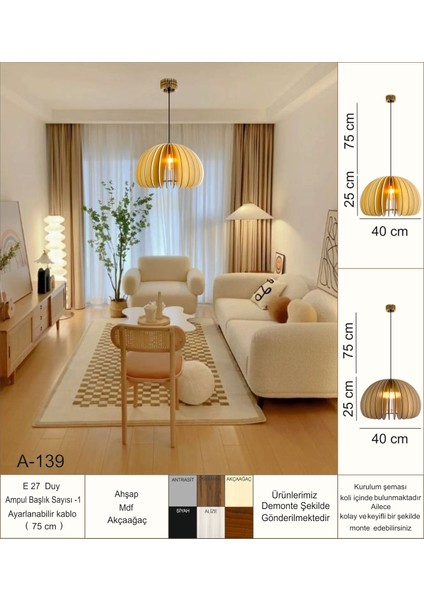 Rustik Modern Sarkıt Ahşap Avize