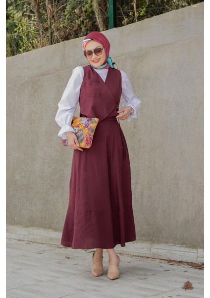 Mins Anvelop Kapamalı Yelek Etek Takım-Bordo modelleri