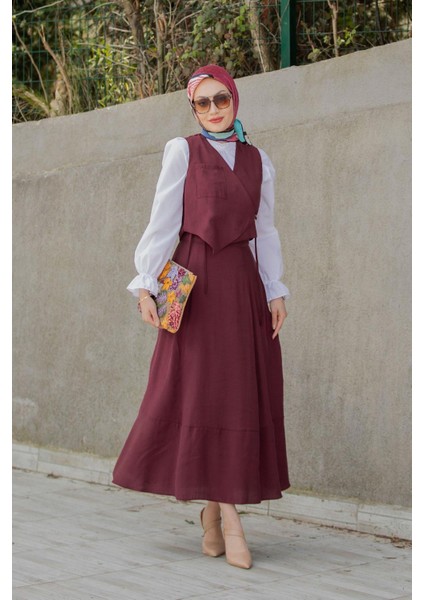 Mins Anvelop Kapamalı Yelek Etek Takım-Bordo indirimleri
