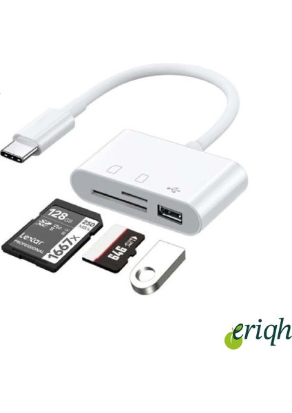 Usb-C Çoklayıcı | Sd Kart + Microsd + Usb-A Portlu Çoklu Dönüştürücü | Type-C Otg Kart Okuyucu