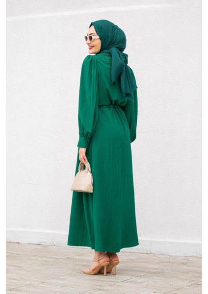 Yaka Güpür Dantelli Pamuk Elbise-Bej modelleri