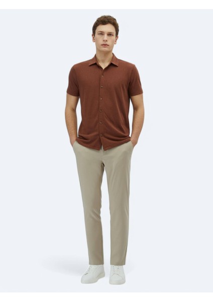Kahverengi Düz Regular Fit Casual Pamuk Karışımlı Gömlek fiyatları