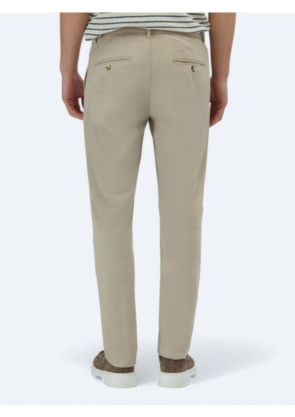 Bej Düz Dokuma Regular Fit Casual Pamuk Karışımlı Pantolon