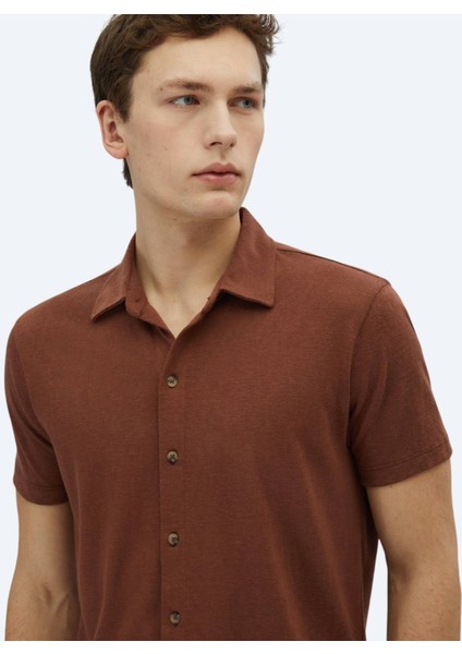 Kahverengi Düz Regular Fit Casual Pamuk Karışımlı Gömlek fırsatları