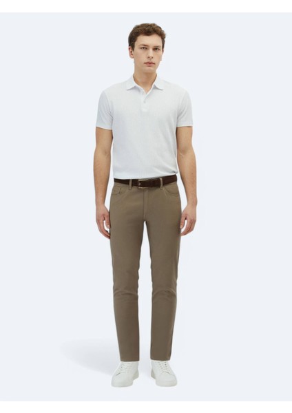 Fındık Düz Dokuma Slim Fit Casual Pamuk Karışımlı Pantolon