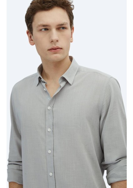 Açık Gri Düz Dokuma Casual %100 Pamuk Gömlek modelleri