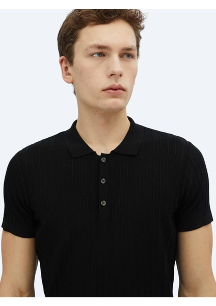 Siyah Polo Yaka Desenli Triko modelleri
