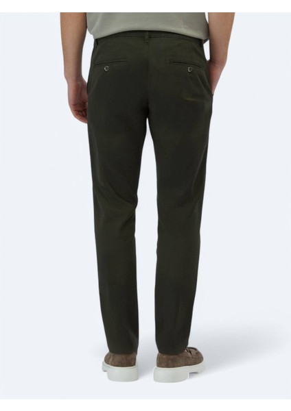 Haki Düz Dokuma Regular Fit Casual Pamuk Karışımlı Pantolon