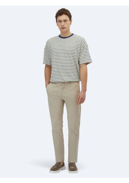 Bej Düz Dokuma Regular Fit Casual Pamuk Karışımlı Pantolon