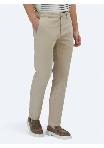 Bej Düz Dokuma Regular Fit Casual Pamuk Karışımlı Pantolon modelleri