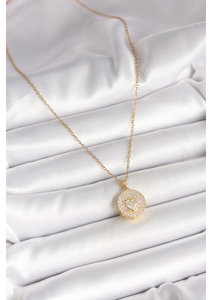 316L Çelik Gold Rk Zincir Madalyon Zirkon Taşlı Kalp Model Kadın Kolye fiyatları