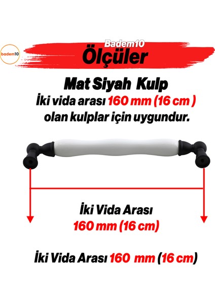 Domaniç Porselen Mat Siyah Kulp 160 mm Mobilya Çekmece Mutfak Dolabı Dolap Kapak Kulplar Kulb Kulpu fiyatları