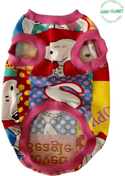 Snoopy Desenli Pembe Kollu Kedi Köpek Kıyafeti Elbisesi