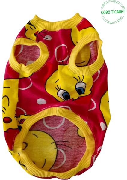 Tweety Desenli Kırmızı Kedi/köpek Tişörtü Kıyafeti
