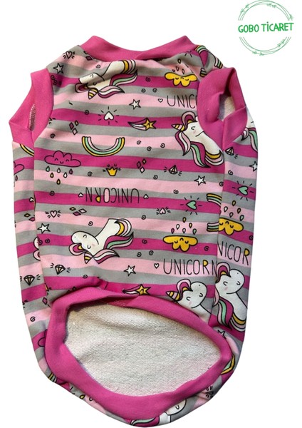 Unicorn Desenli Çizgili Pembe Kedi Köpek Kıyafeti Elbisesi