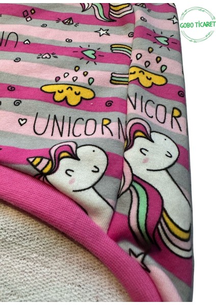 Unicorn Desenli Çizgili Pembe Kedi Köpek Kıyafeti Elbisesi