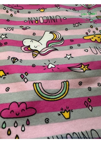 Unicorn Desenli Çizgili Pembe Kedi Köpek Kıyafeti Elbisesi