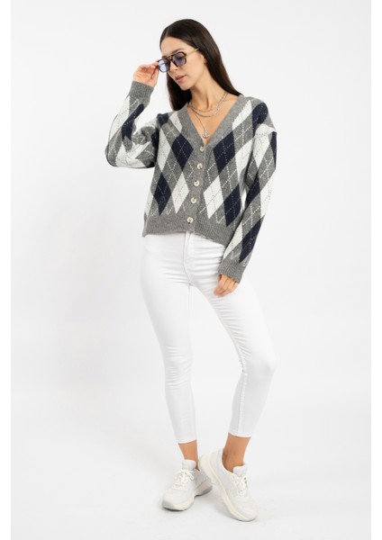 Rtd&vld Kadın VITA-177 Argile Baklava Desen Düğmeli Triko Hırka Indigo fiyatları