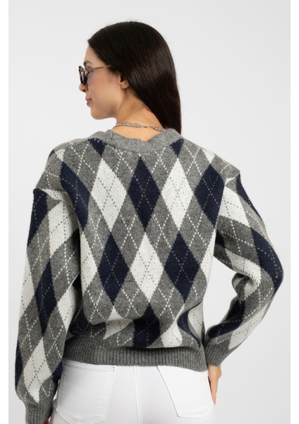 Rtd&vld Kadın VITA-177 Argile Baklava Desen Düğmeli Triko Hırka Indigo fırsatları