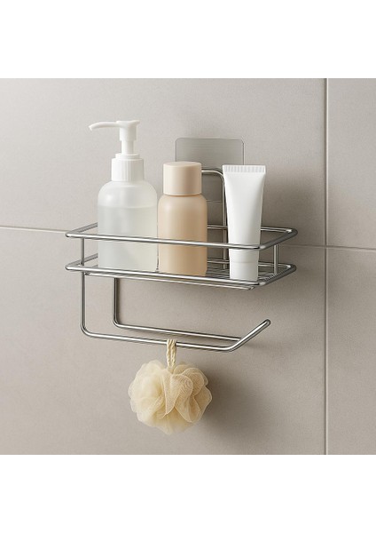 Güçlü Yapışkanlı Yedek Raflı Tuvalet Kağıdı Askılığı Banyo Düzenleyici Krom