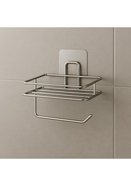 Güçlü Yapışkanlı Yedek Raflı Tuvalet Kağıdı Askılığı Banyo Düzenleyici Krom