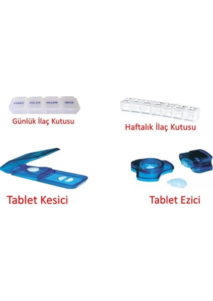 Haftalık /günlük Hap Saklama Kutusu-Tablet Ezici-Tablet Kesici Set 4lü Set