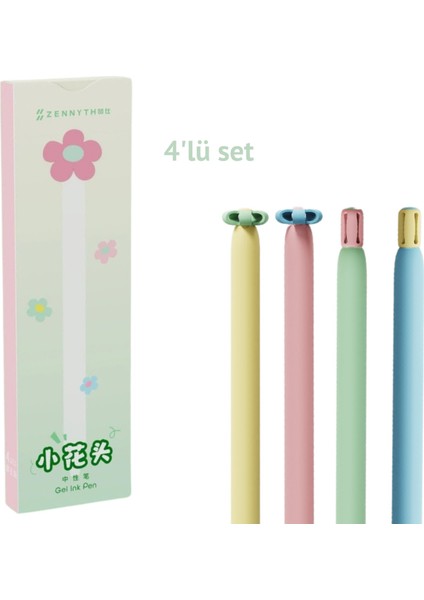Thecey Mavi Mürekkepli Daisy (Papatya )Jel Kalem 4'lü set