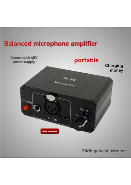Dinamik Mikrofon Kondansatör Mikrofon Amplifikatörü M-20 Ses 48V Fantom Güç Şarjı Siyah Canlı Ses Kartı Hoparlör C (Yurt Dışından)