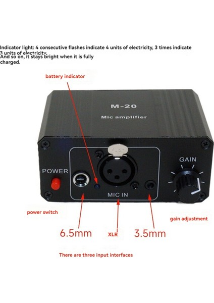Dinamik Mikrofon Kondansatör Mikrofon Amplifikatörü M-20 Ses 48V Fantom Güç Şarjı Siyah Canlı Ses Kartı Hoparlör C (Yurt Dışından)